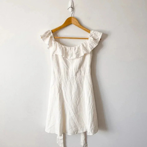 Zara Linen Blend Ruffle Bow Tie Back Mini Dress Ecru White Size Small - Picture 6 of 12